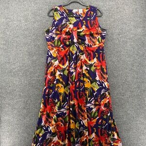 Only Necessities Dress Womens M Multicolor Floral V-Neck Maxi Sleeveless Coastal